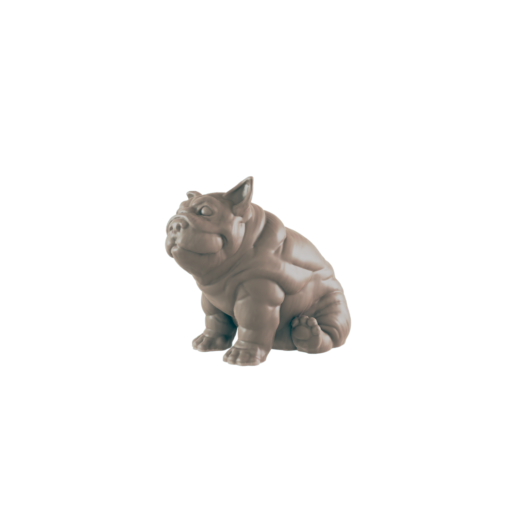 A bulldog figurine sits on a plain background.