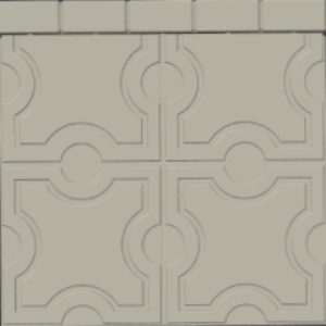 Gray square tiles, arranged four by two, display a geometric pattern of circles and curves in a close-up view.