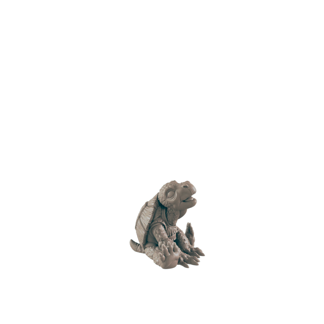 A small turtle figurine sits on a dark background. It is light beige and appears to be sculpted in a somewhat stylized manner.