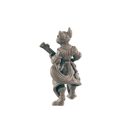 A miniature fox-like figure, playing a lute, stands against a dark background.