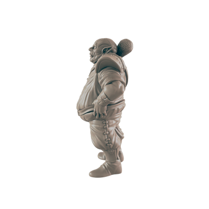 A sculpted orc stands in profile, hands on hips, against a black background.