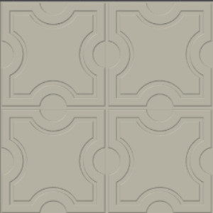 Four square tiles with curved, circle-centered embellishments form a larger square pattern. The tiles are pale and shaded, creating a three-dimensional illusion.