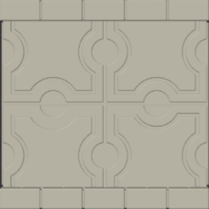 Gray tiles create a patterned surface. The four center tiles connect via circles and arches, while rectangular border tiles run along the top and bottom.